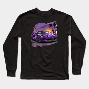 Purple C8 Corvette Stingray Tropical Sunset Supercar Racecar Muscle Car Sportscar Corvette C8 Long Sleeve T-Shirt